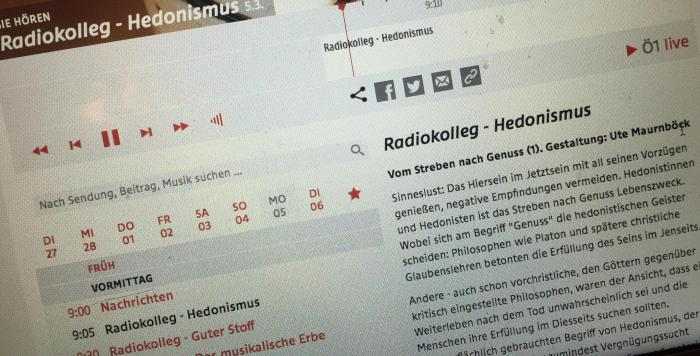 Barbara Zuschnig und Beatrix Roidinger im Radiokolleg zum Thema Hedonismus Barbara Zuschnig und Beatrix Roidinger im Radiokolleg zum Thema Hedonismus